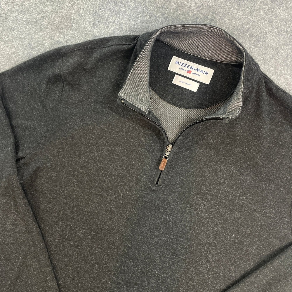 Mizzen and Main Mens Quarter-Zip Pullover L Gray Charcoal Long Sleeve USA Made